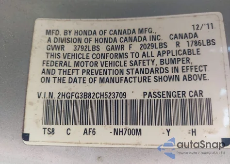 2012 Honda Civic Ex из США, поврежденный, VIN 2HGFG3B82CH523709